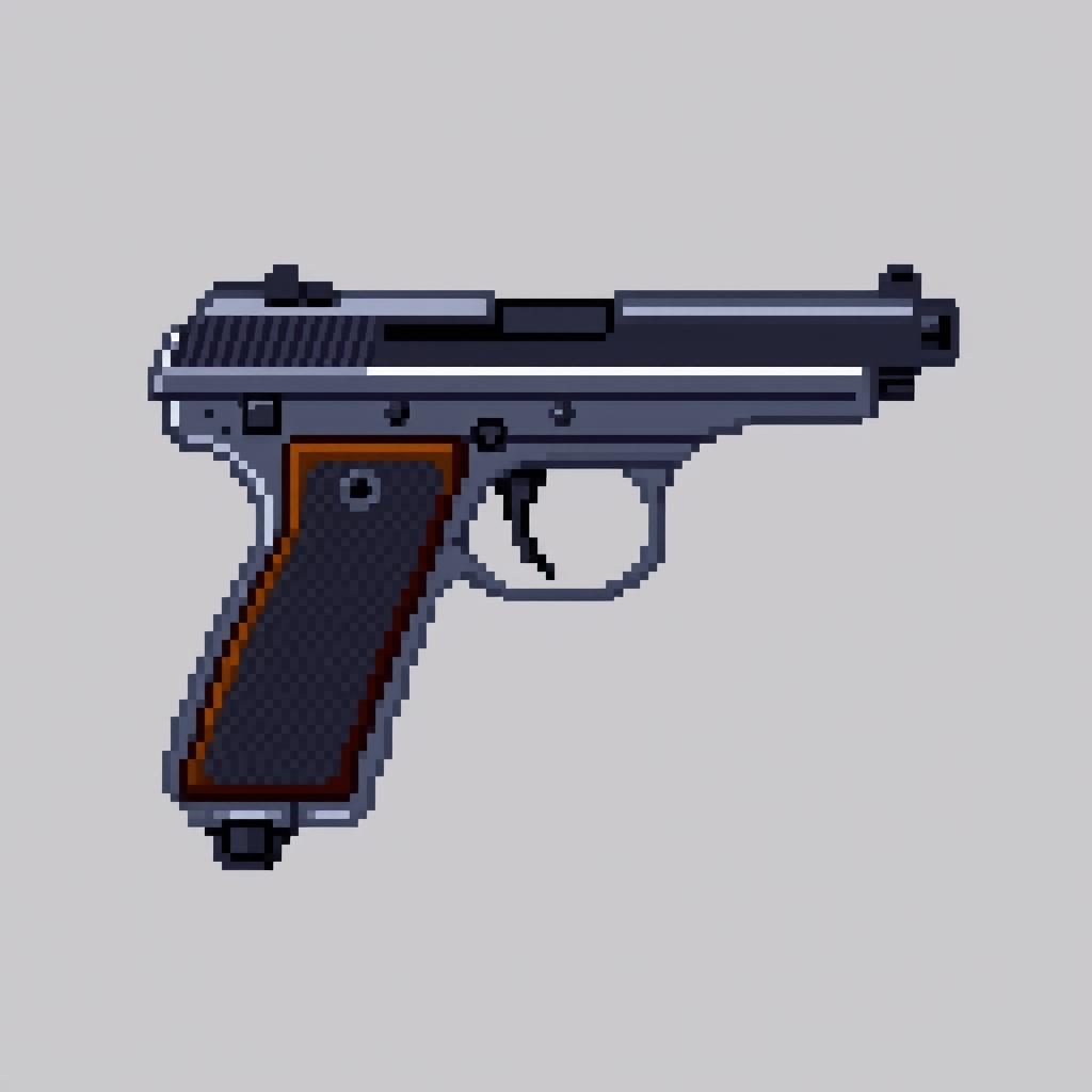 A detailed pixel art representation of a Soviet TT pistol, designed in a 48x48 pixel format