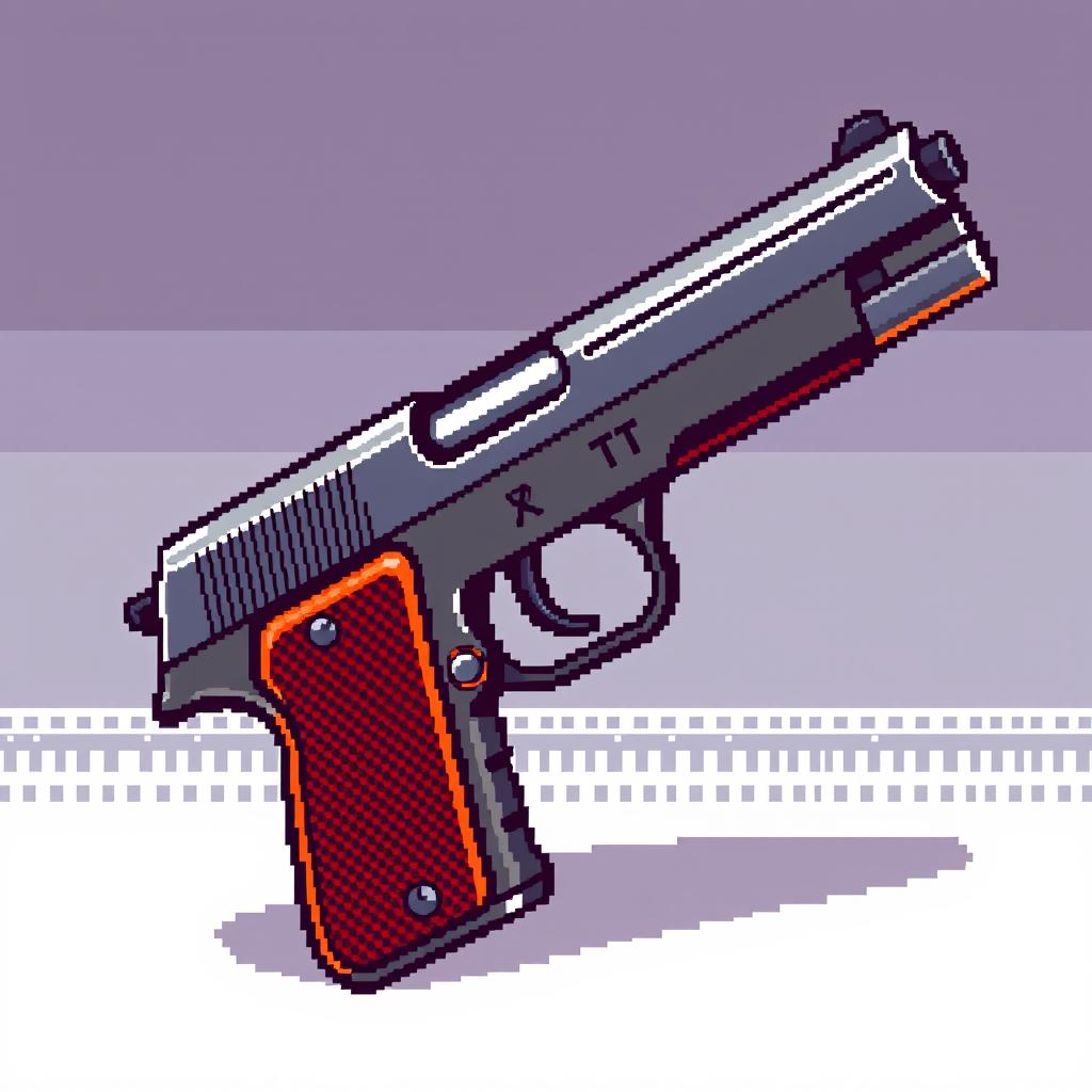 A detailed pixel art representation of a Soviet TT pistol, oriented at a 45° angle and designed in a 48x48 pixel format