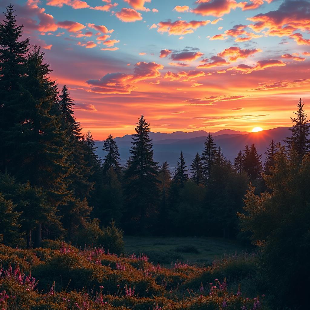 An epic front cover for a YA fantasy novel, showcasing a breathtaking vista at sunset