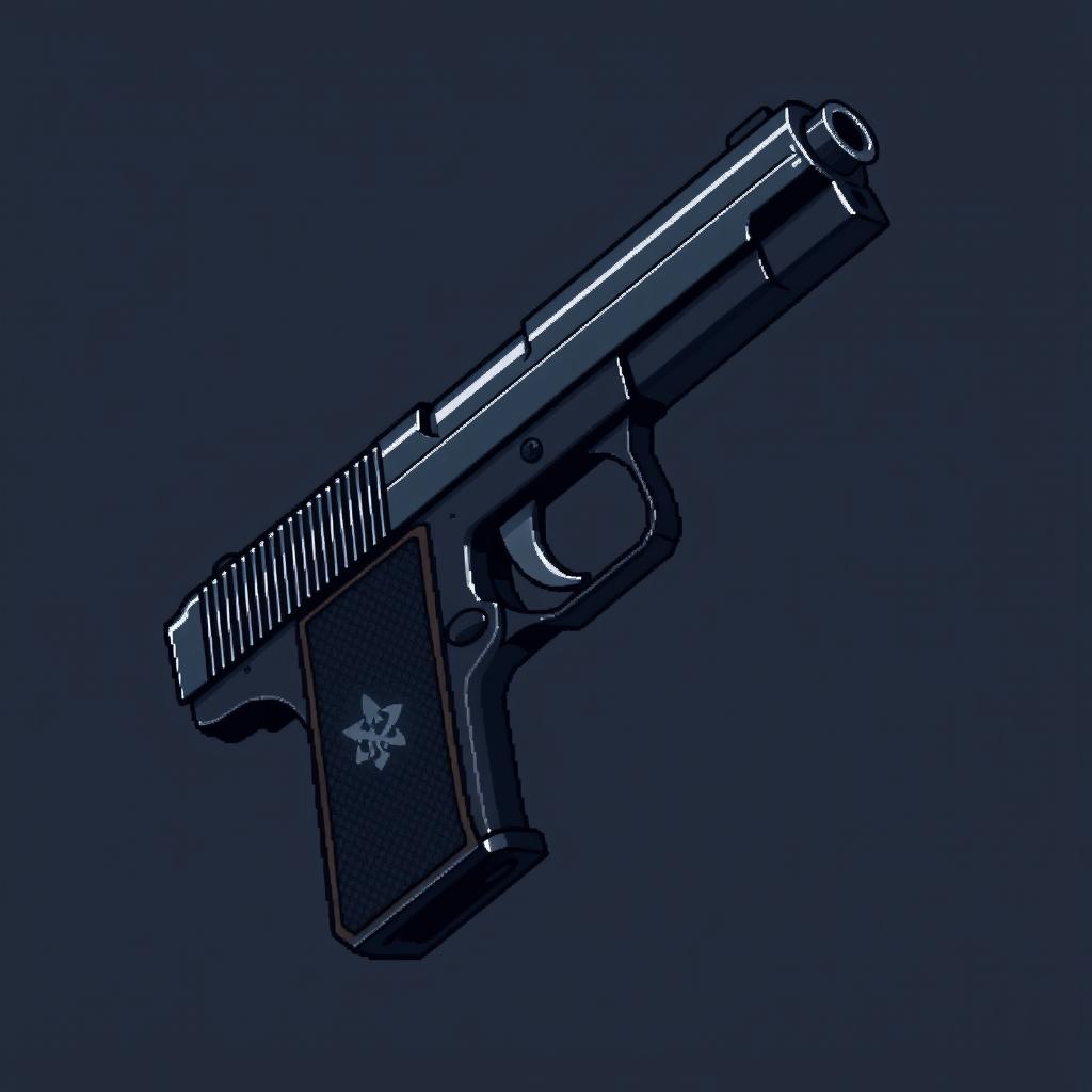 A detailed pixel art depiction of a Soviet TT-48 pistol, designed with meticulous accuracy