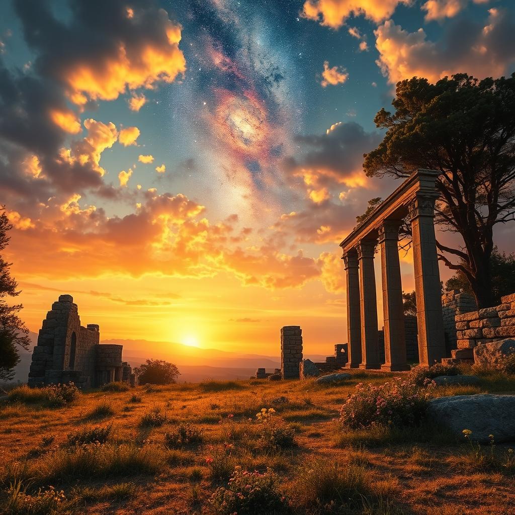 An epic front cover for a YA fantasy novel, featuring a stunning background vista at sunset
