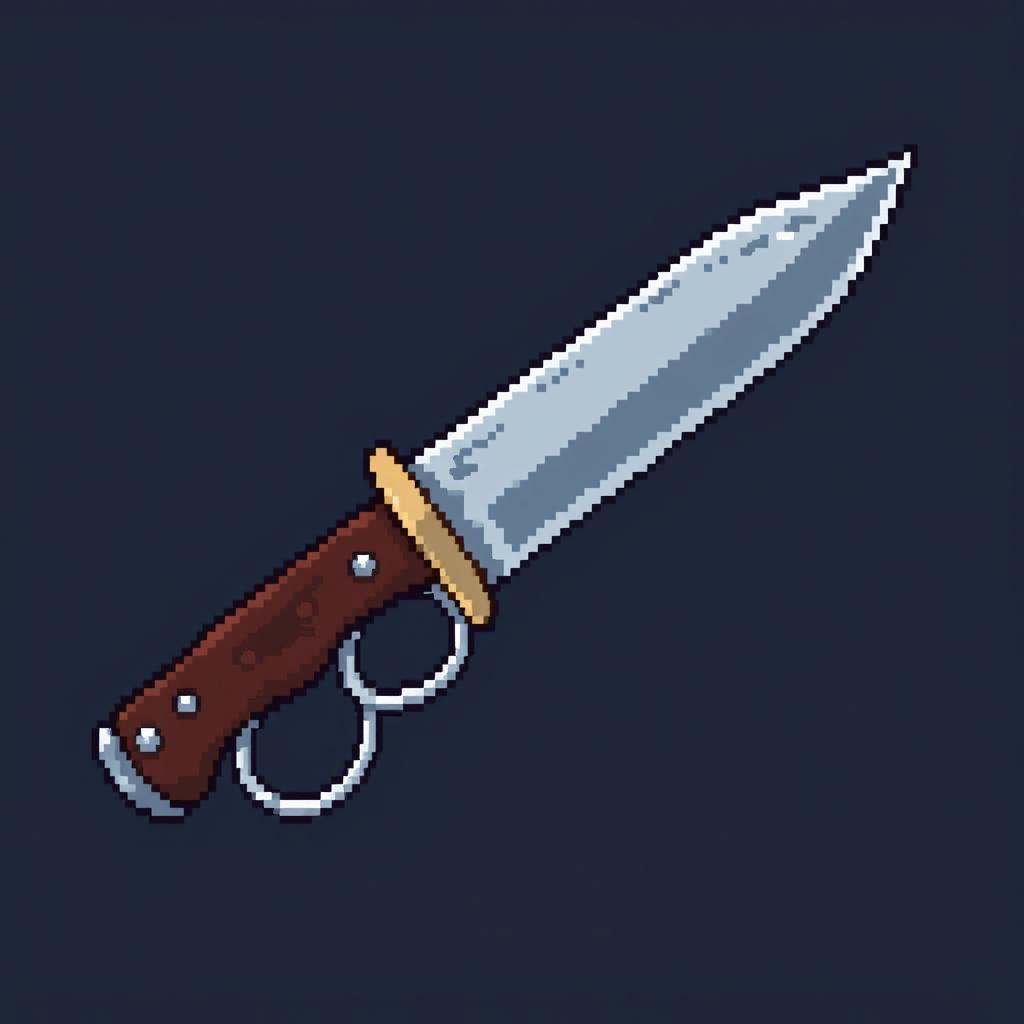 A pixel art style image of a knife with a knuckle duster handle, angled to the left