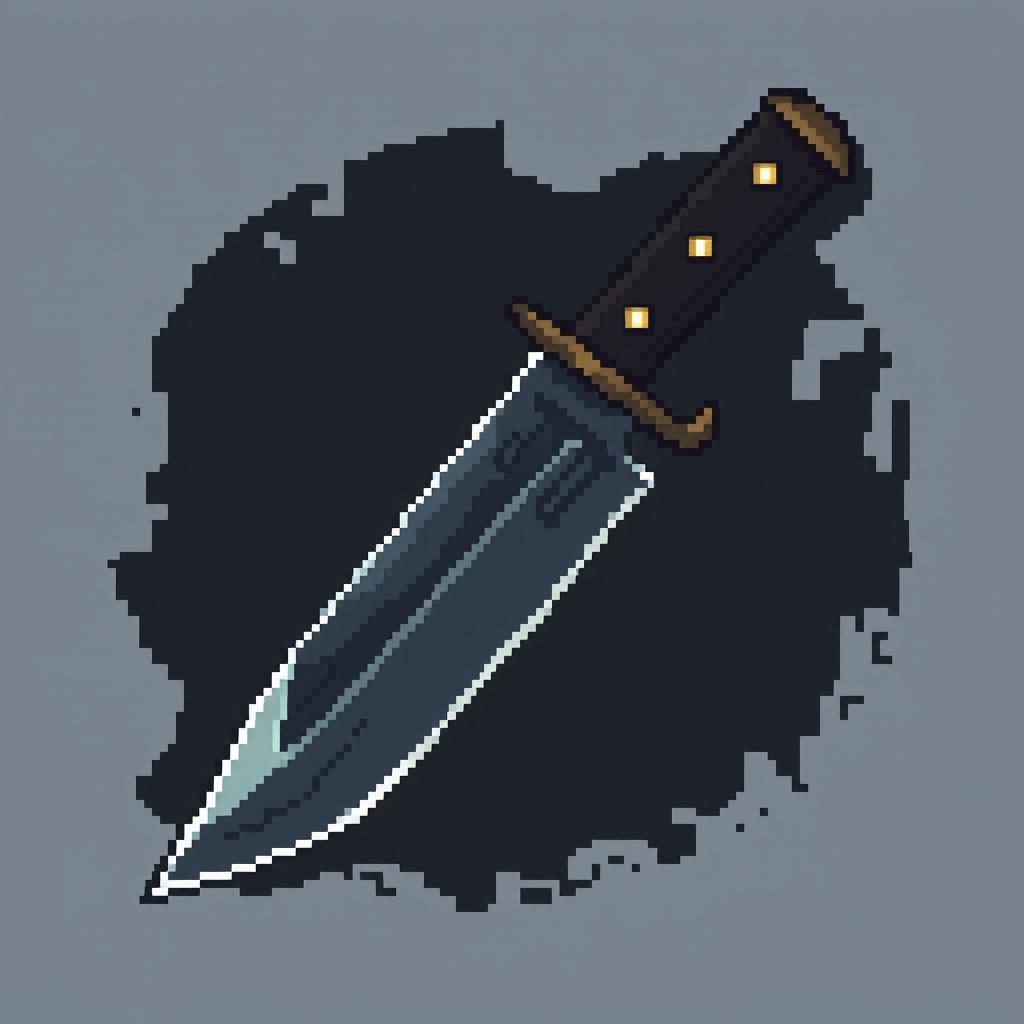 A dark and detailed pixel art style image of a knife with a knuckle duster (brass knuckles) handle, angled to the left
