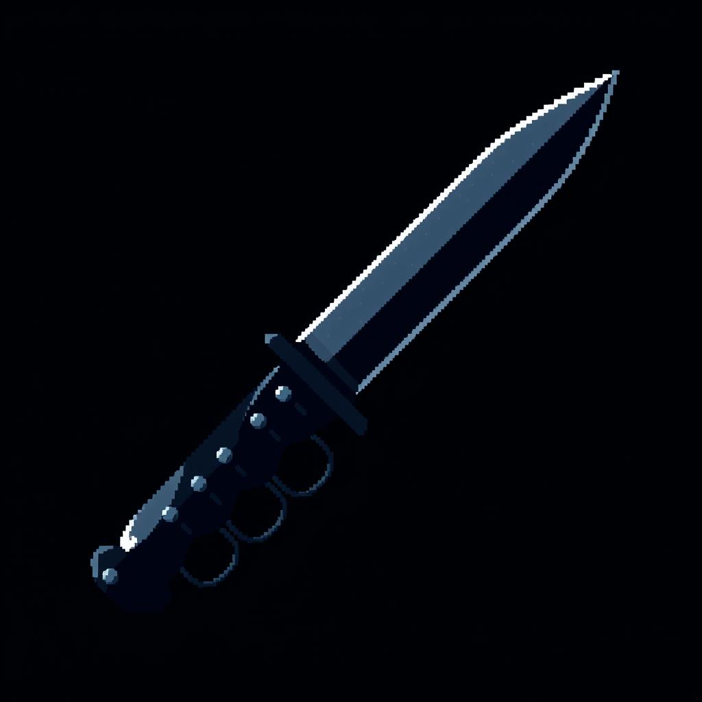 A dark pixel art style image of a knife with a knuckle duster handle, angled to the left