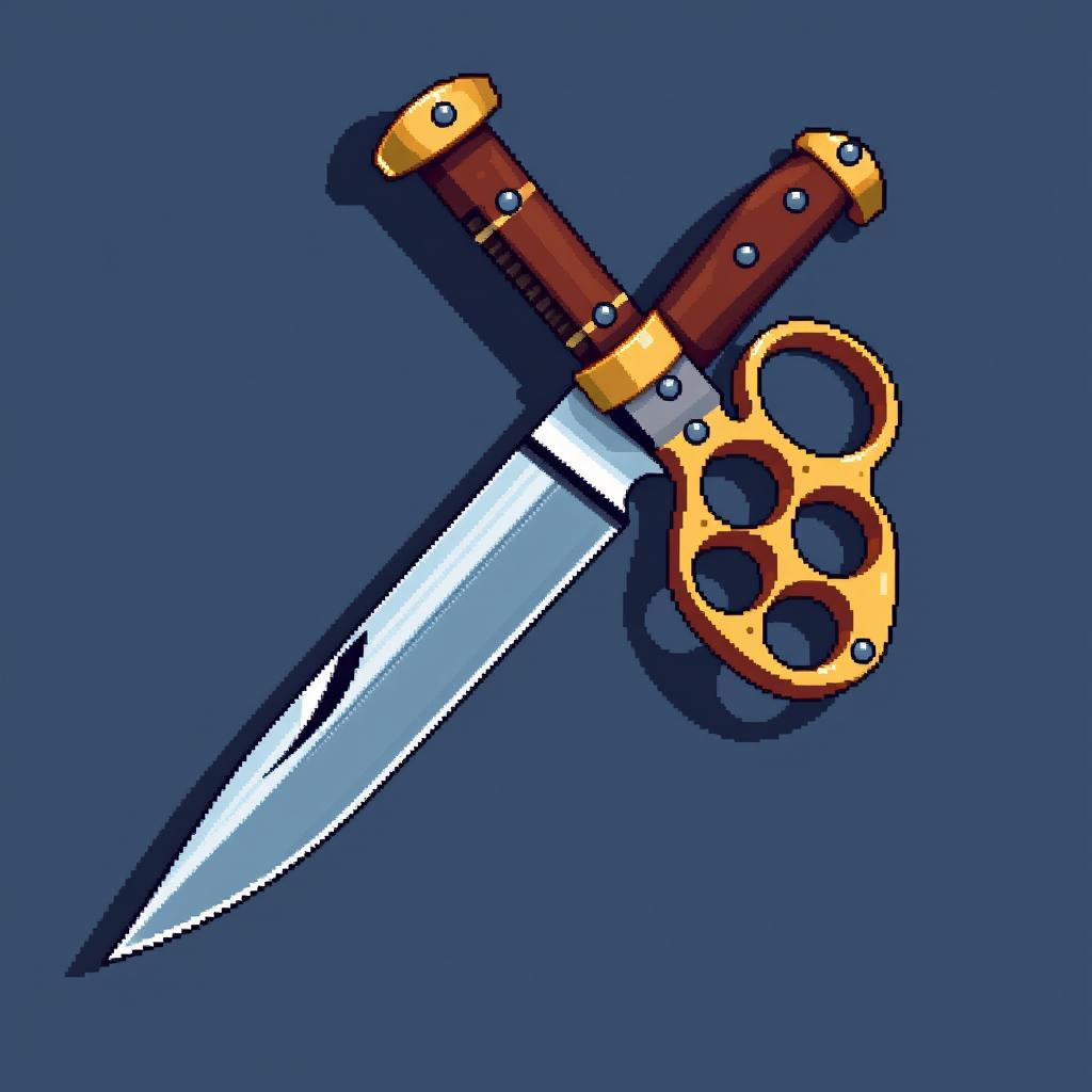 A detailed pixel art image of a knife with a knuckle duster (brass knuckles) handle, angled to the left