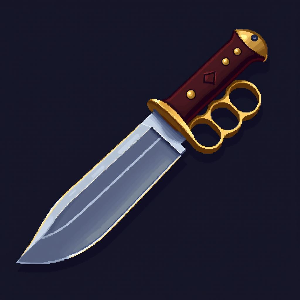A detailed and realistic pixel art image of a knife with a knuckle duster (brass knuckles) handle, angled to the left