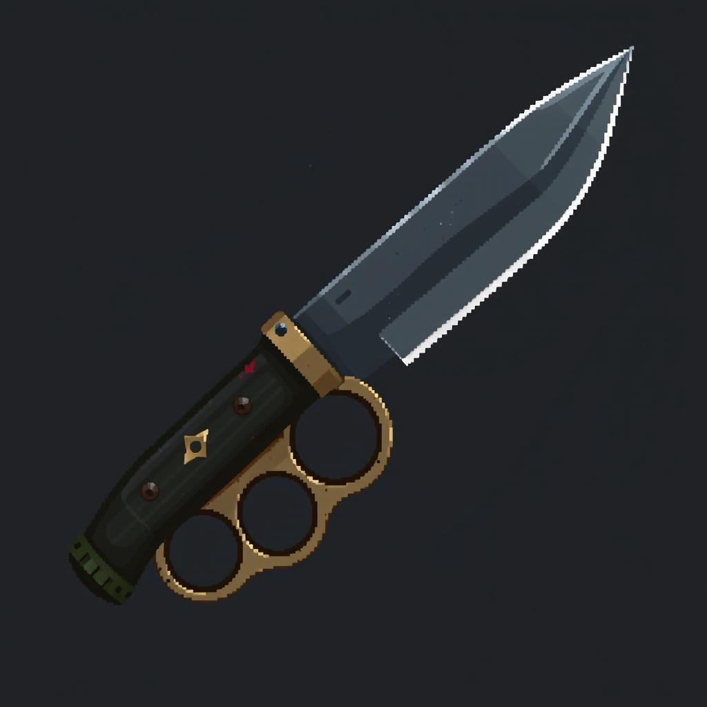 A highly detailed and realistic pixel art representation of a military knife with brass knuckles (knuckle duster) integrated into the handle, designed in a 48x48 pixel format