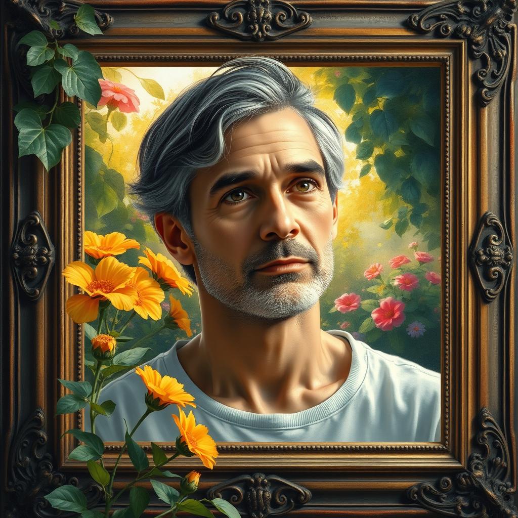 A beautifully detailed portrait of an adult person, resembling the requester's likeness, artistically placed within a vintage frame
