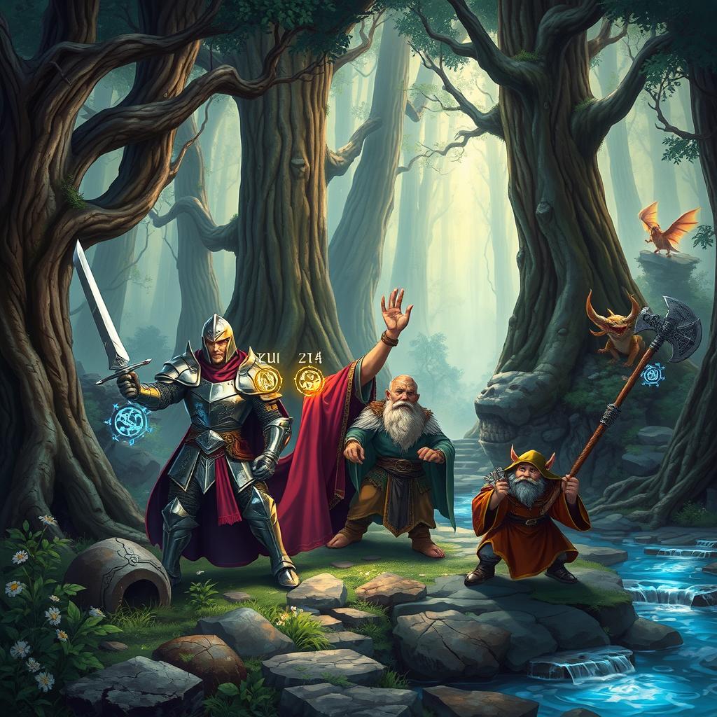 A captivating illustration of a classic Dungeons & Dragons scene set in a mystical forest