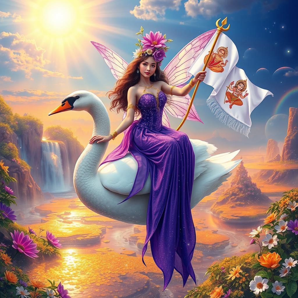 A vibrant and neo-coloured sunrise fairy landscape, in the style of surrealism akin to Josephin Wall