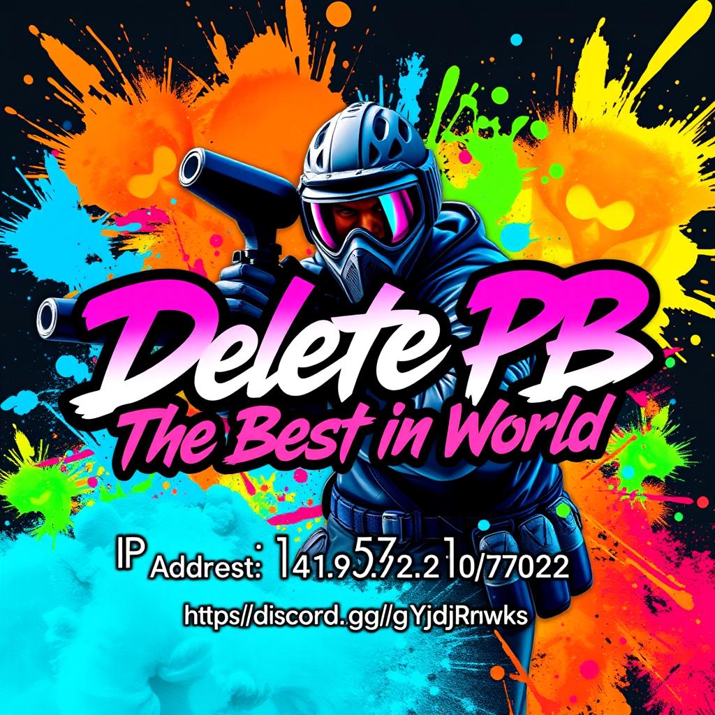 An eye-catching YouTube video background themed around a paint war, featuring a character from CS2 equipped with a paintball gun
