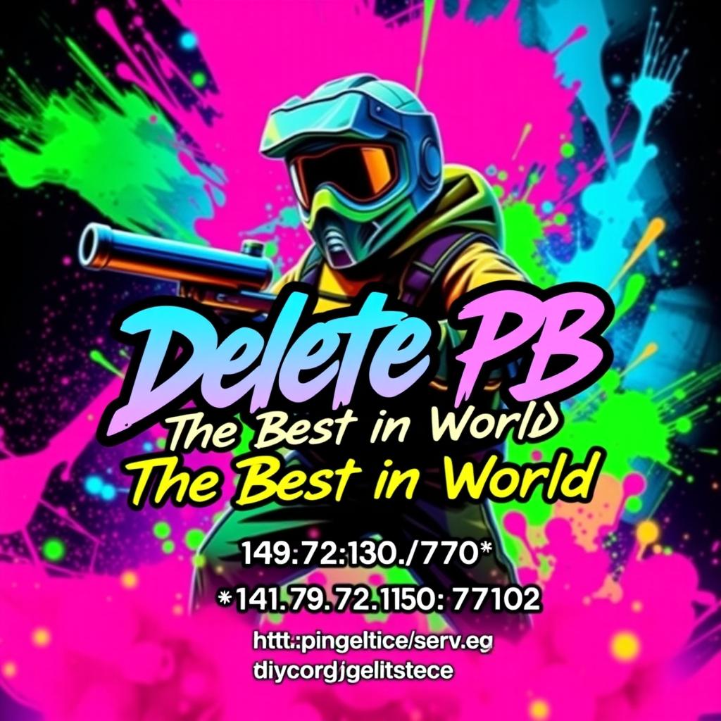 A vibrant and captivating YouTube video background themed around a paint war, featuring a character inspired by CS2, equipped with a paintball gun