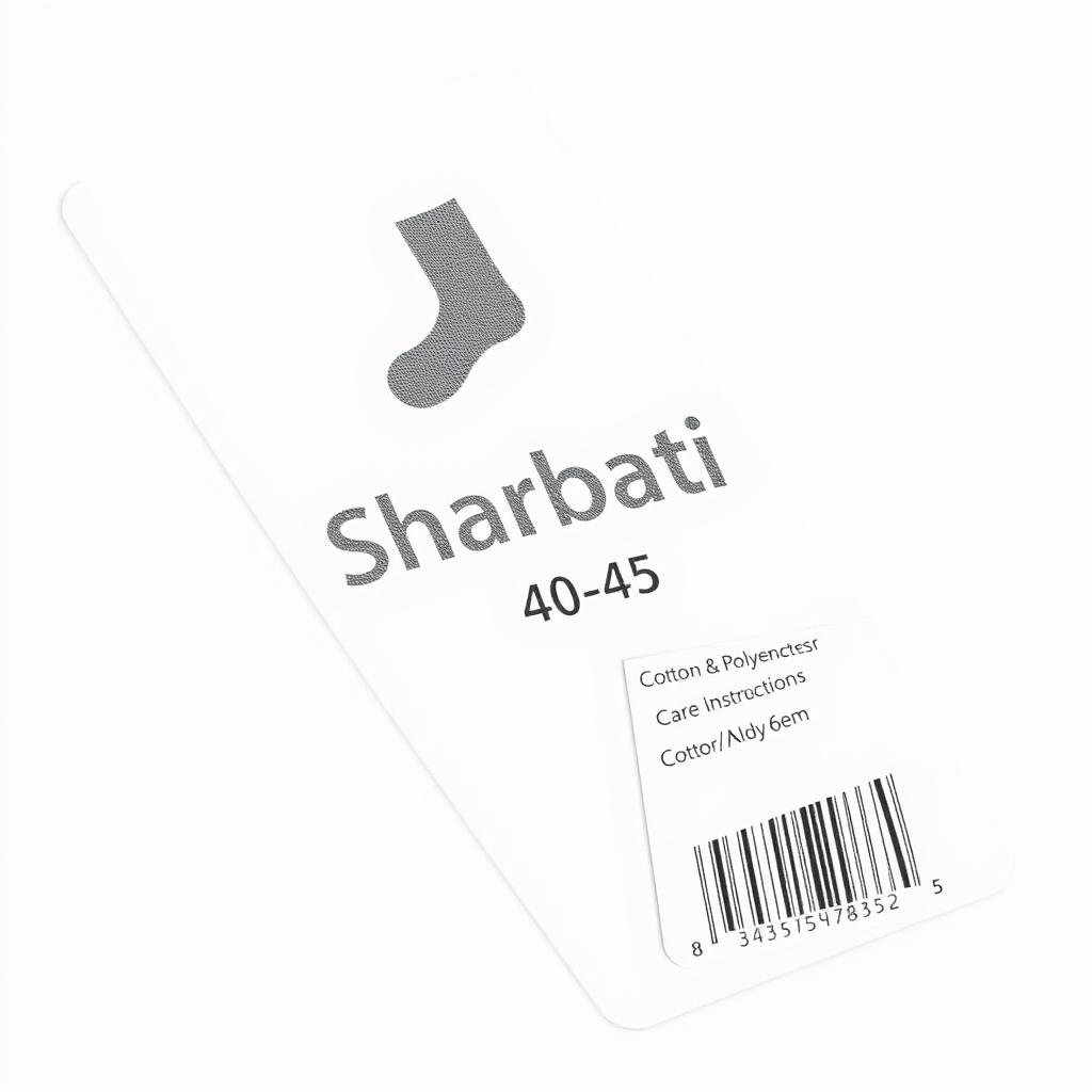 A sock tag design (6cm x 18cm) with a pure white background
