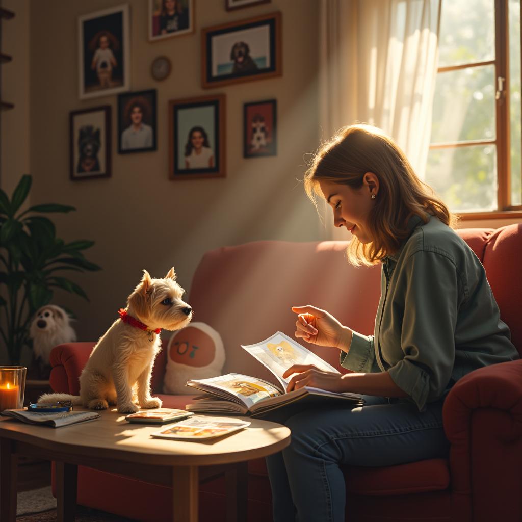 A heartwarming and emotional scene depicting the preservation of a beloved pet's legacy