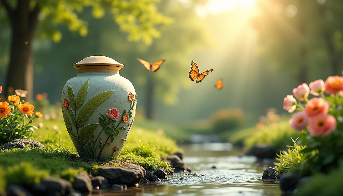 An environmental-friendly cremation service for pets, showcasing a serene and respectful setting