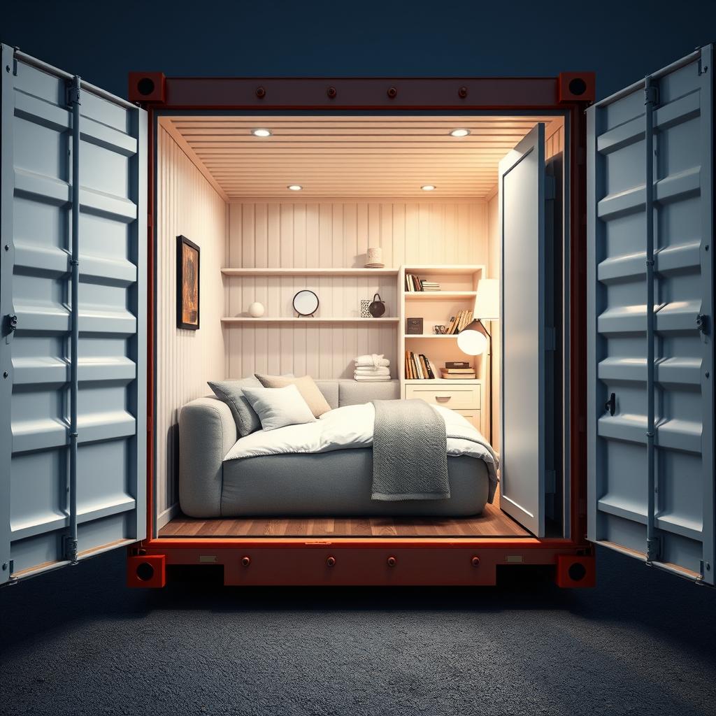 A shipping container opened from its length side, revealing a beautifully arranged interior ready for shipment