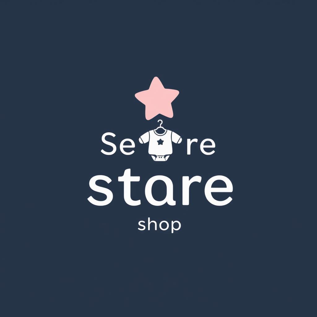 A minimal and cute logo for a children's clothing store named 'Setare Shop', featuring an abstract star combined with a baby garment