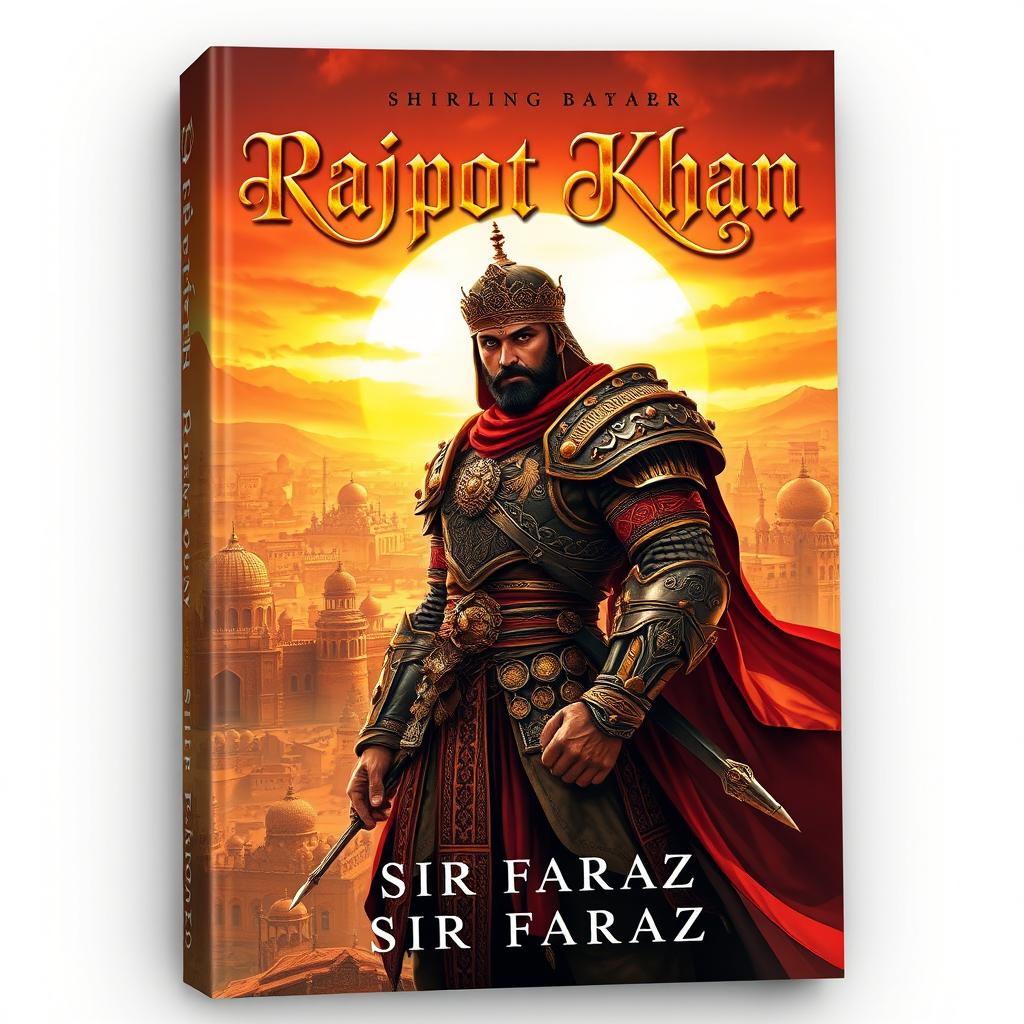 A visually striking book cover for the title "Rajpot Khan" by Sir Faraz