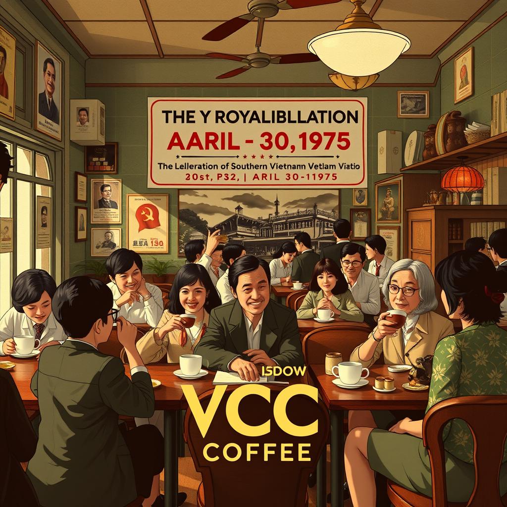 A vintage-themed coffee advertisement illustrating the history of VCC Coffee