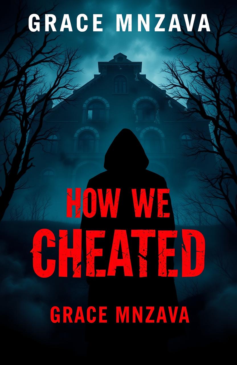 A suspenseful book cover design for a dark thriller titled 'How We Cheated' by Grace Mnzava