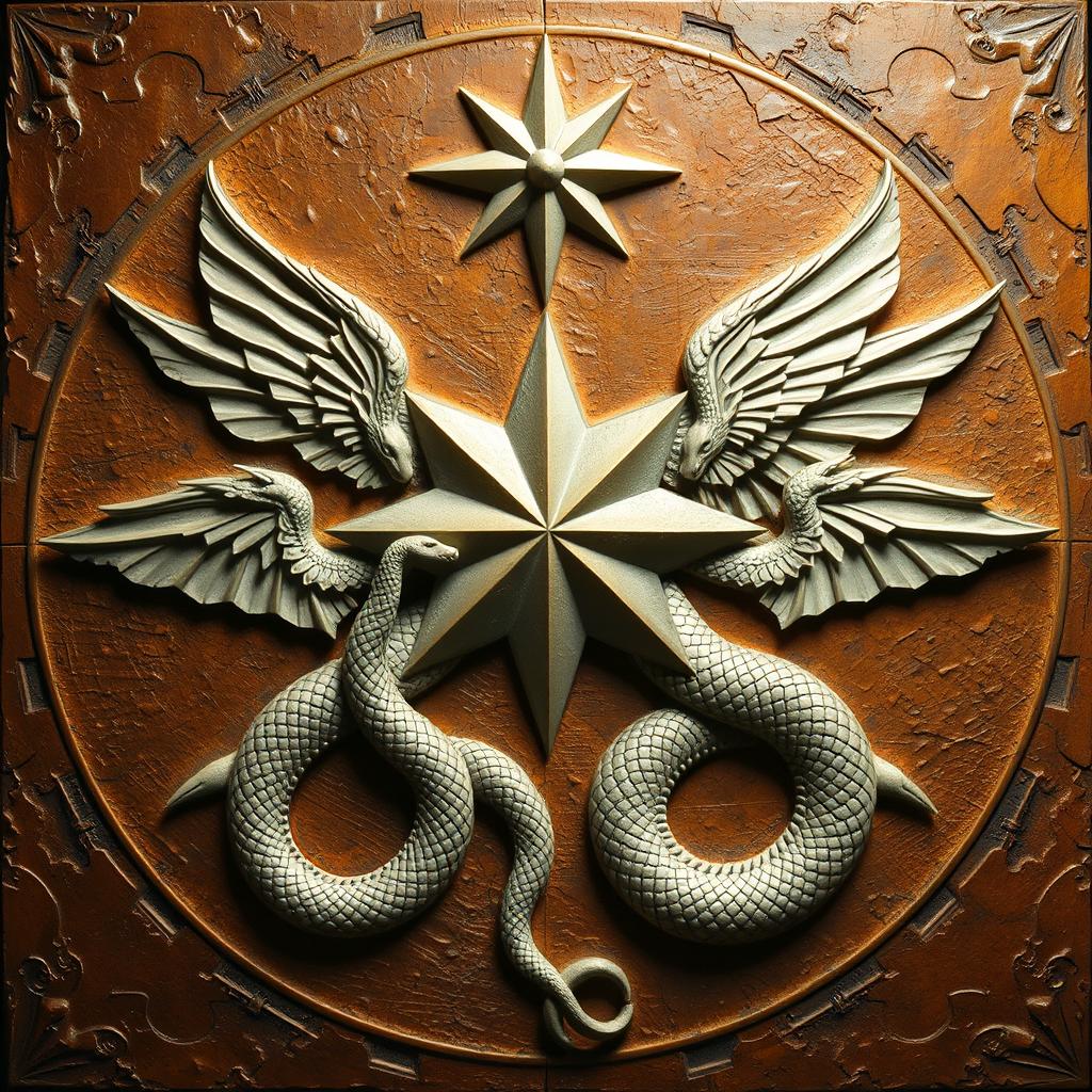 A detailed and intricate bas-relief artwork featuring an elegant star at the top that projects six rays