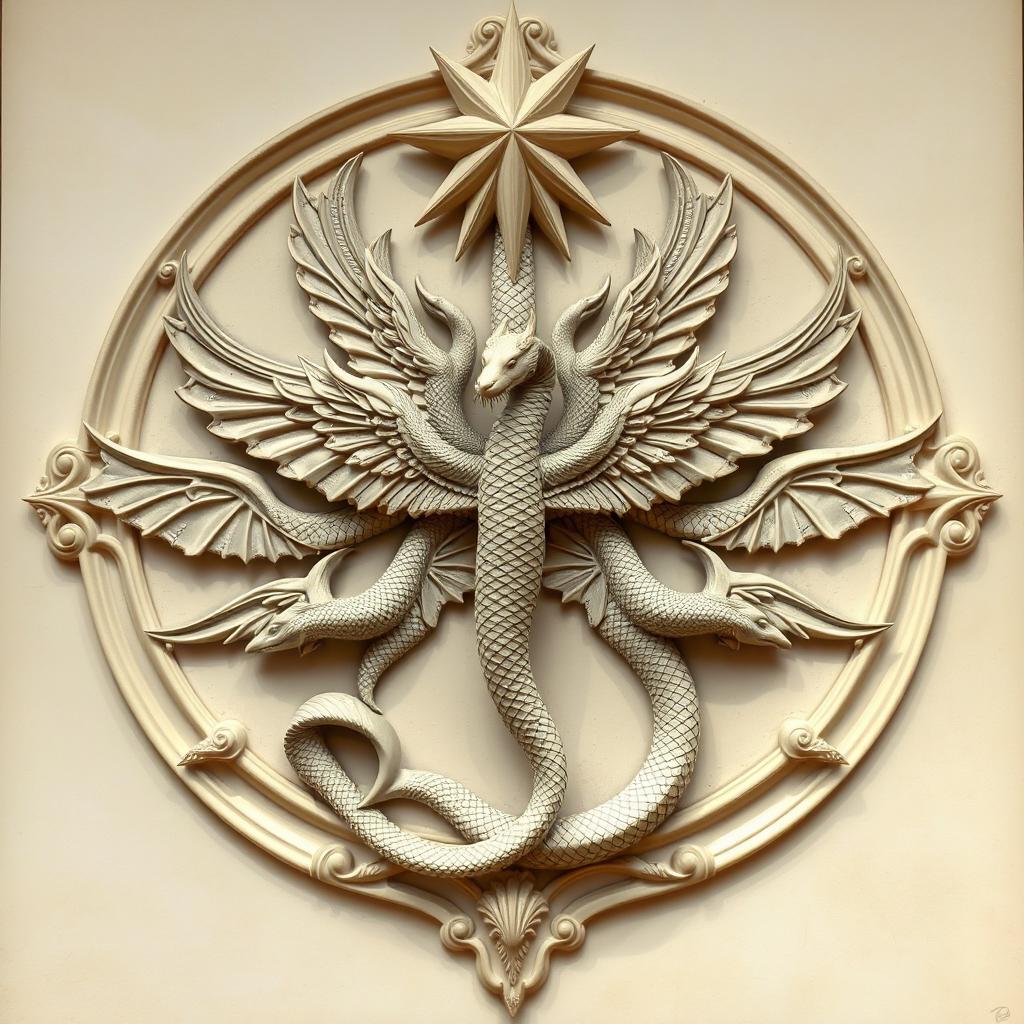 A beautiful bas-relief sculpture featuring a star at the top projecting six rays