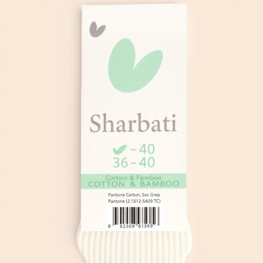 A women's sock tag design (6cm x 18cm) featuring a warm ivory background