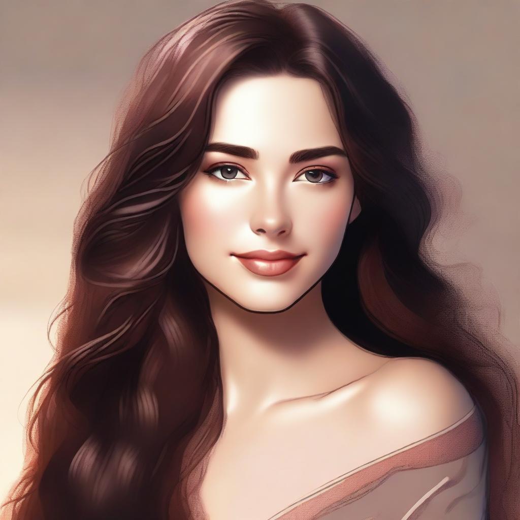 A high-quality digital art image featuring a brunette girl