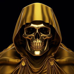 A golden skull wearing a cloak with the words 'RIP QUWU JR' inscribed on it, represented in a logo format.
