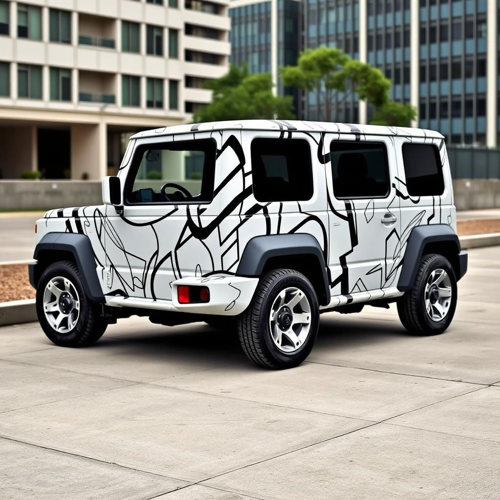 A customized vehicle wrap design for a Suzuki Jimny Caribbean modification