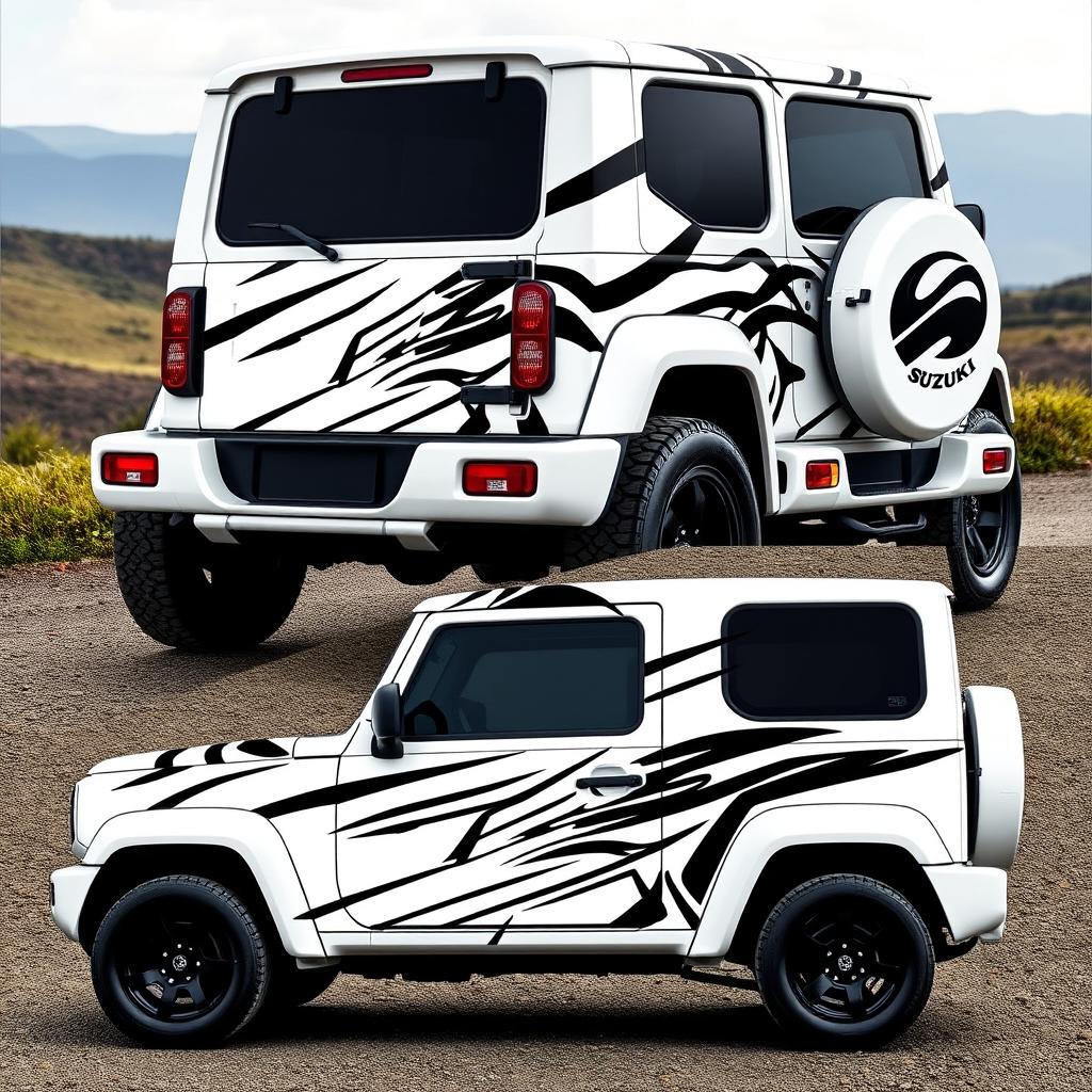 A vehicle wrap design for a Suzuki Jimny Caribbean modification, showcasing a stylish and eye-catching aesthetic
