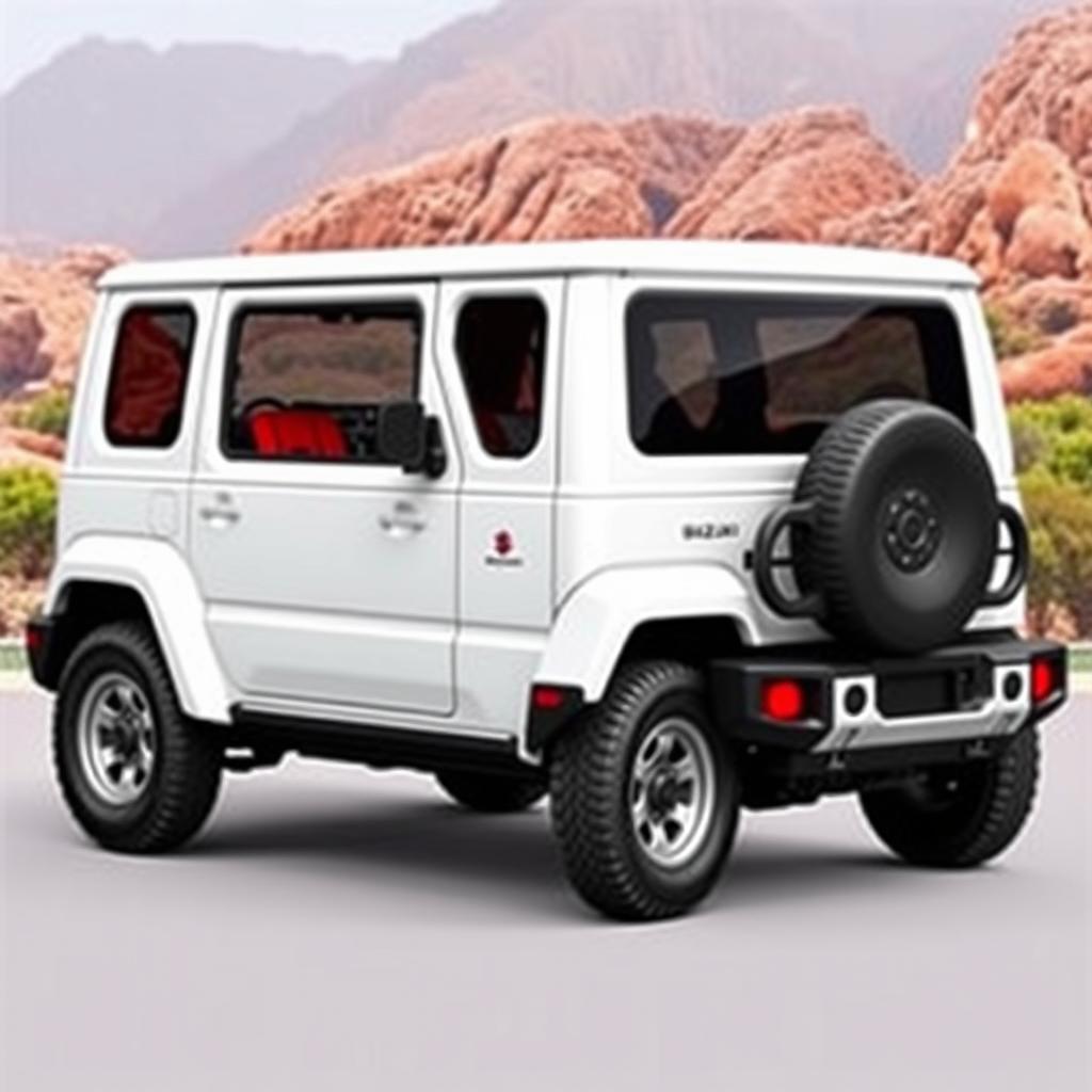 A vehicle wrap design for a Suzuki Jimny Caribbean modification featuring a clean and sleek white base that covers the entire vehicle