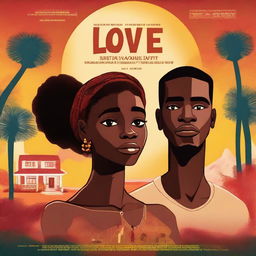 A high-quality digital art movie poster showcasing a young African couple, appearing in love yet somewhat troubled