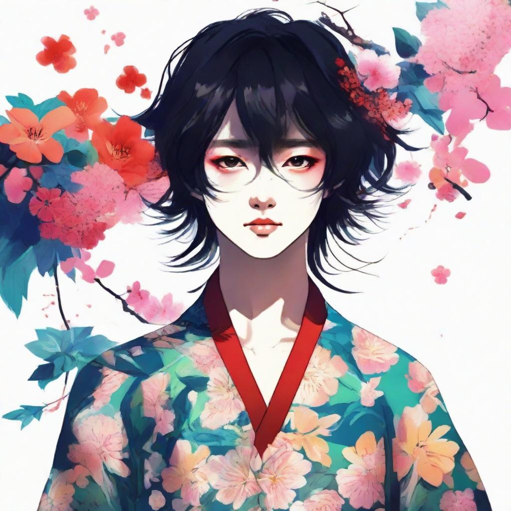 A striking piece of art featuring Jin Mori, styled in a vibrant and beautiful illustration.