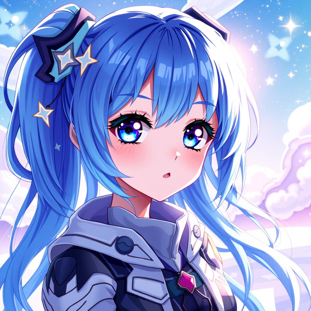 A stunning digital artwork of a blue-haired anime girl, showcasing vibrant and expressive features