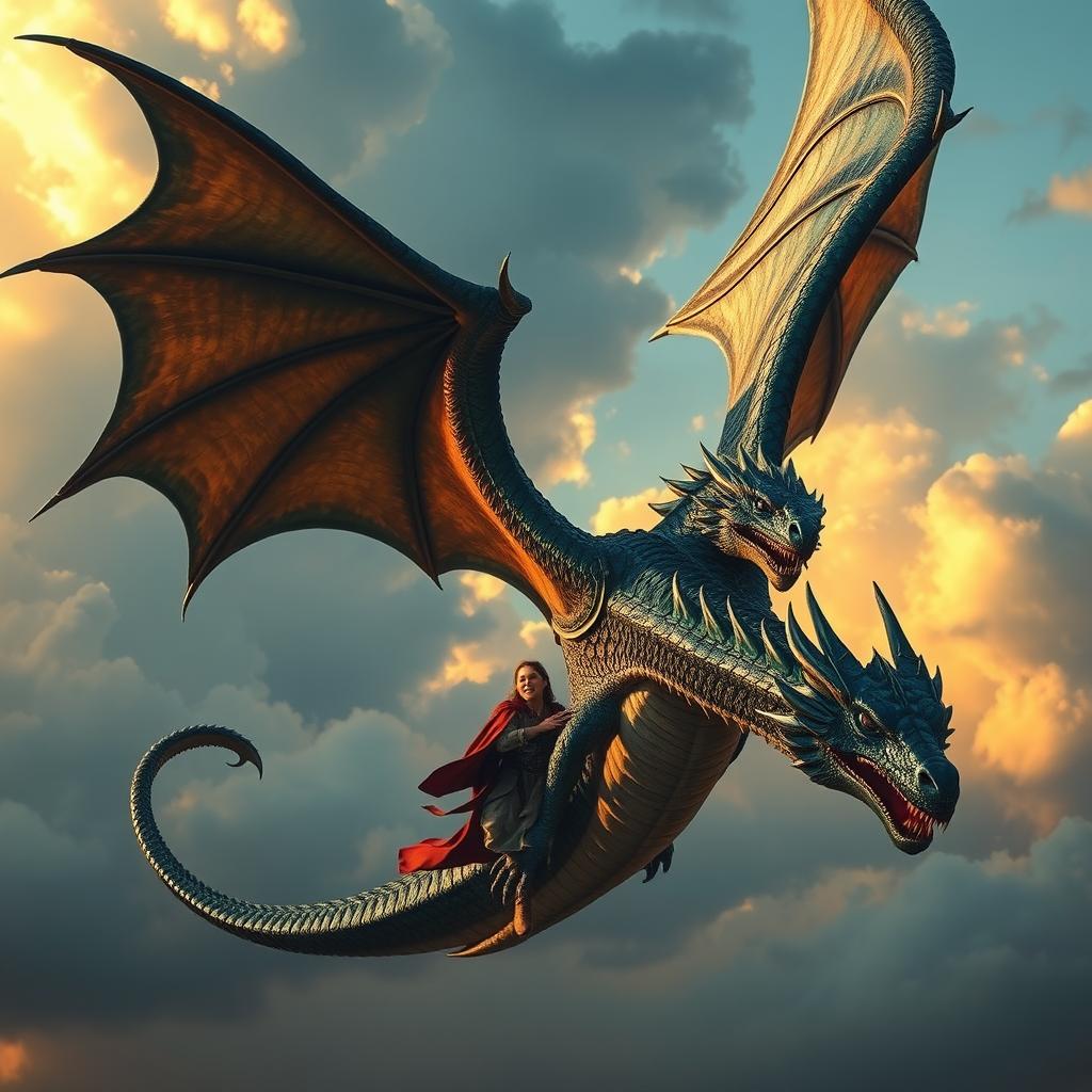 A majestic dragon soaring through the sky, its massive wings outstretched, capturing the attention of the viewer