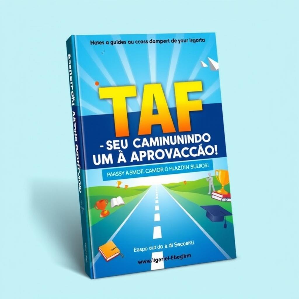 A dynamic and inspiring book cover design featuring the title 'TAF - Seu Caminho Rumo à Aprovação!' prominently displayed in bold, modern typography