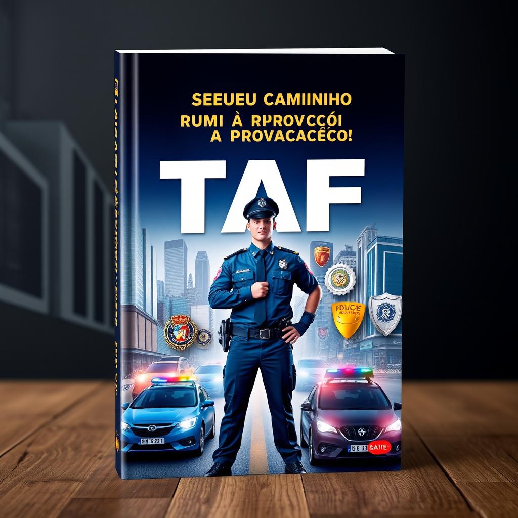 A striking book cover featuring the title 'TAF - Seu Caminho Rumo à Aprovação!' prominently displayed at the top