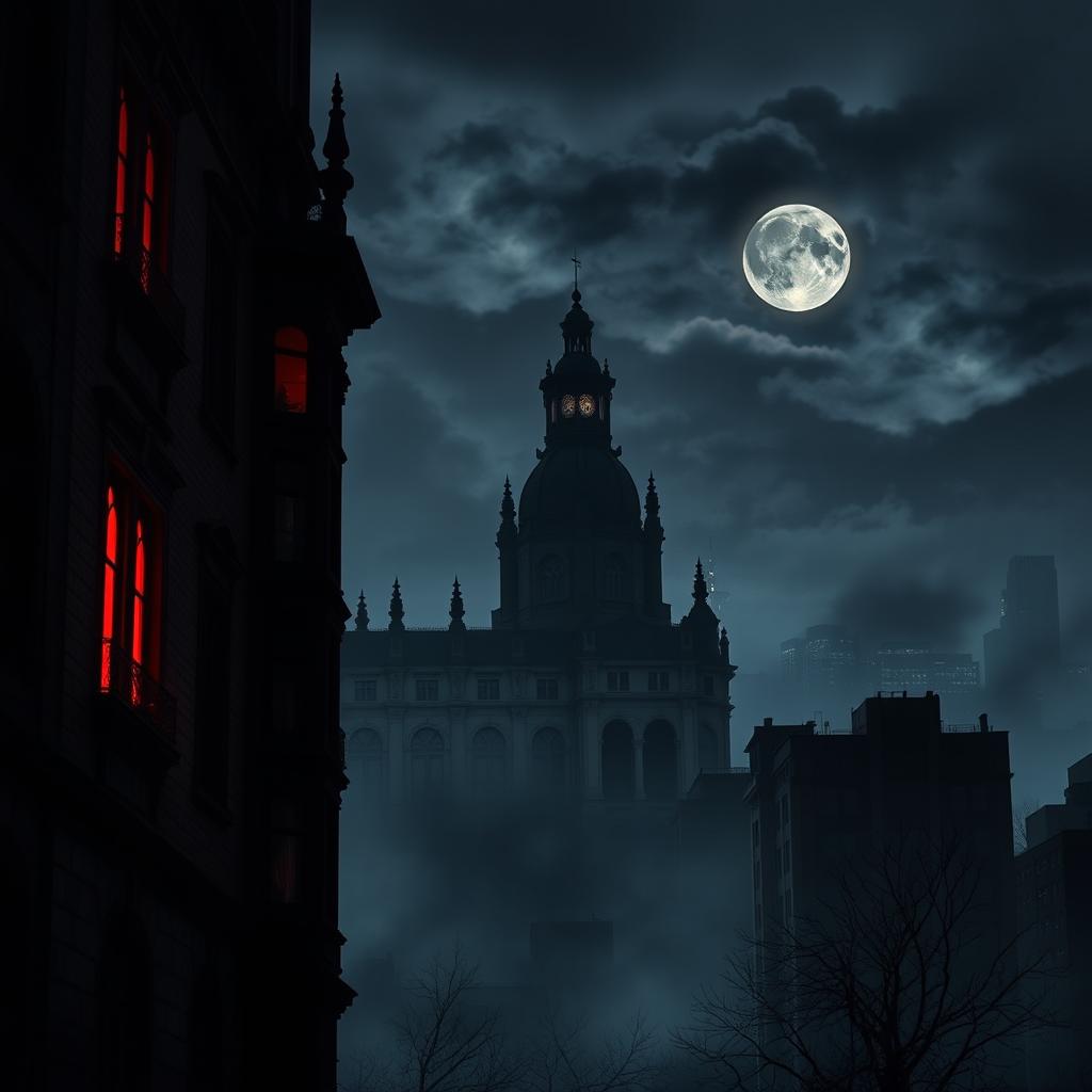 A dark romance book cover featuring a mysterious, shadowy urban landscape that embodies the depth of the mafia world