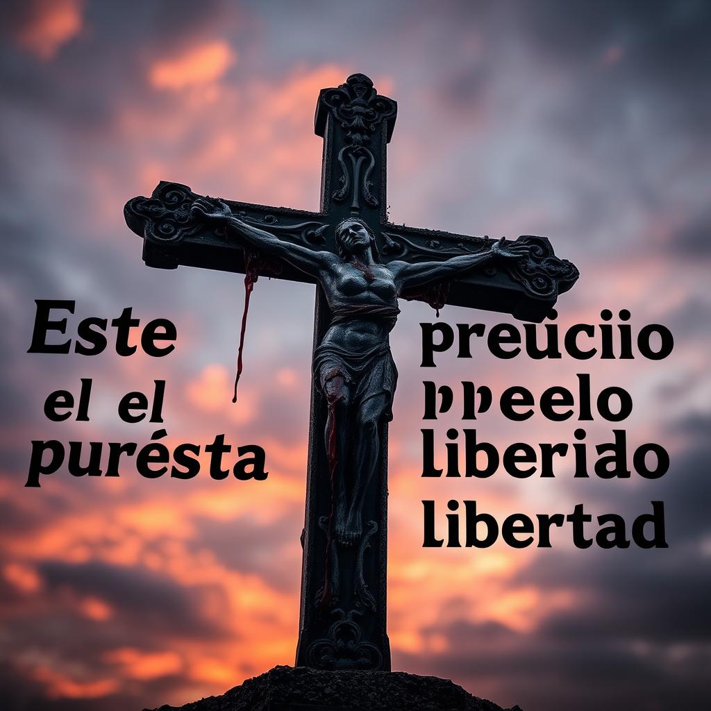 A powerful and evocative image of a cross stained with blood, symbolizing sacrifice and freedom