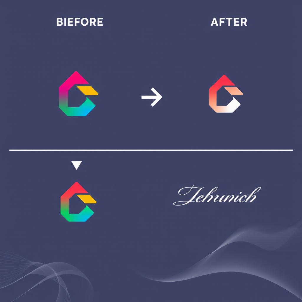 A modern logo design transformation showing a before and after effect
