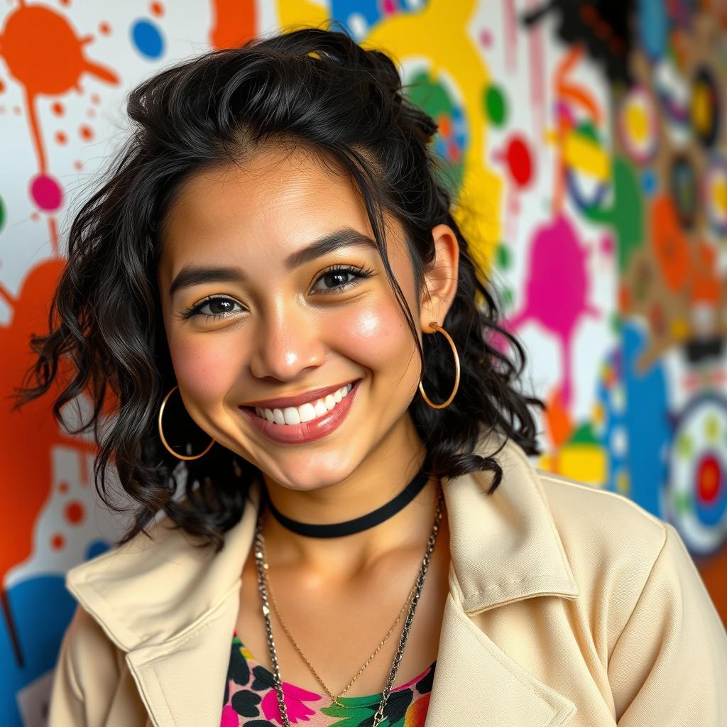 A portrait of a person celebrating their individuality, set in a vibrant and colorful environment