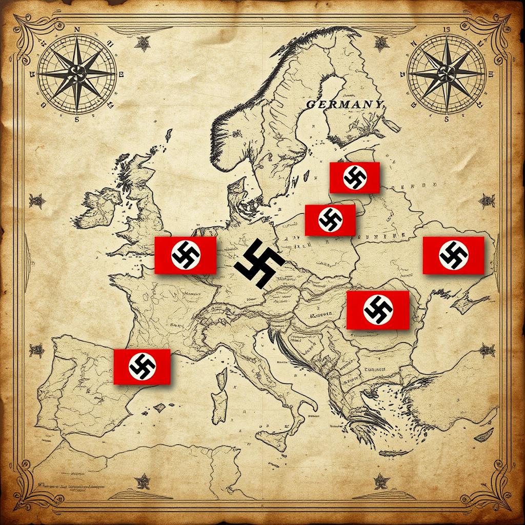 An artistic representation of an old, weathered map of Europe from the early 20th century, featuring intricate details and faded colors