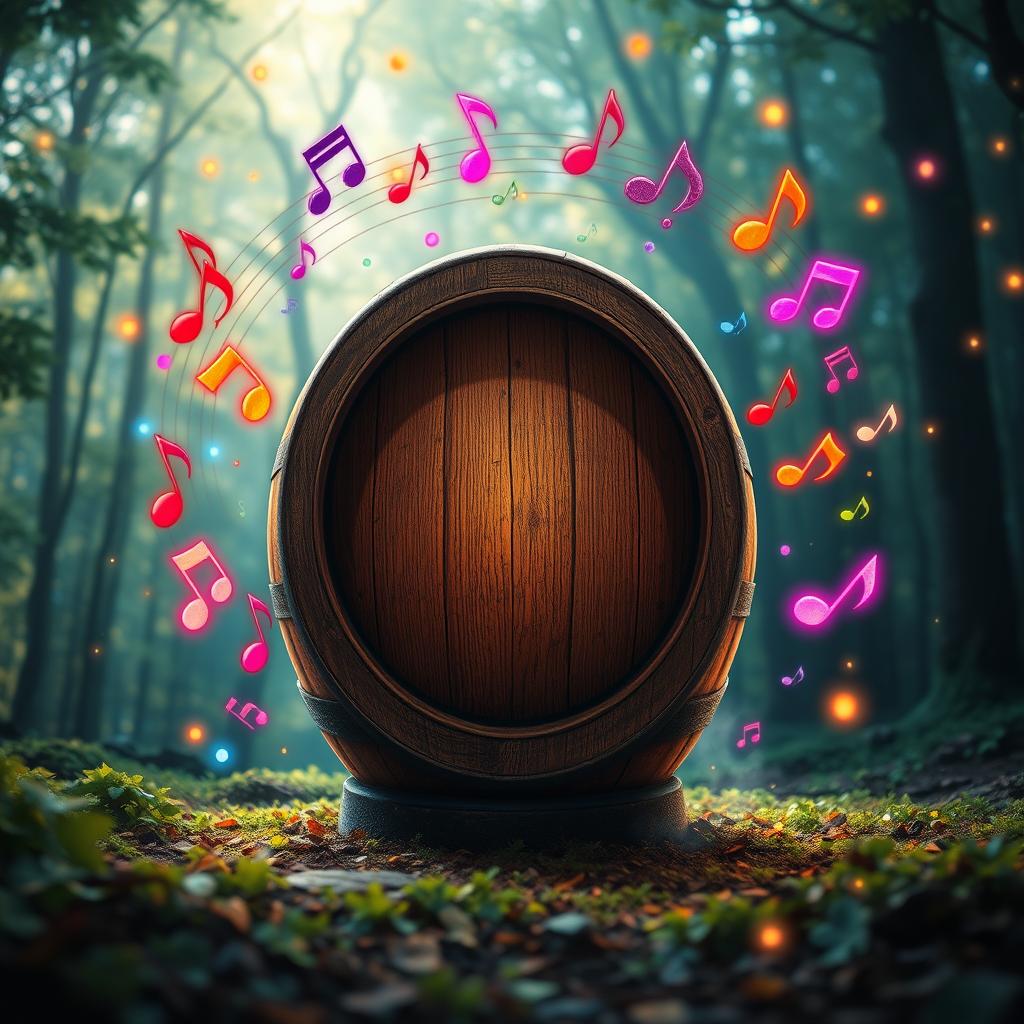 Create a captivating video design for a musical track featuring a barrel theme