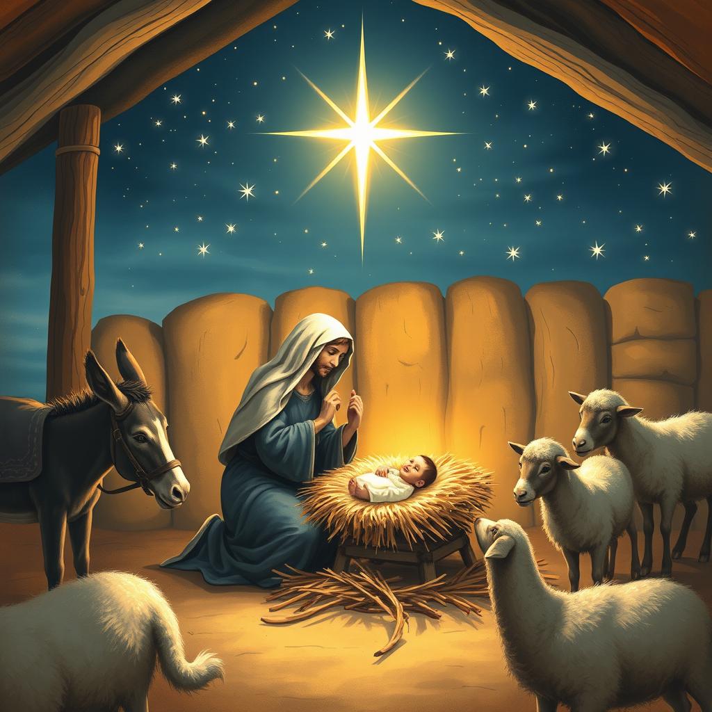 A serene and holy scene depicting the nativity of Jesus