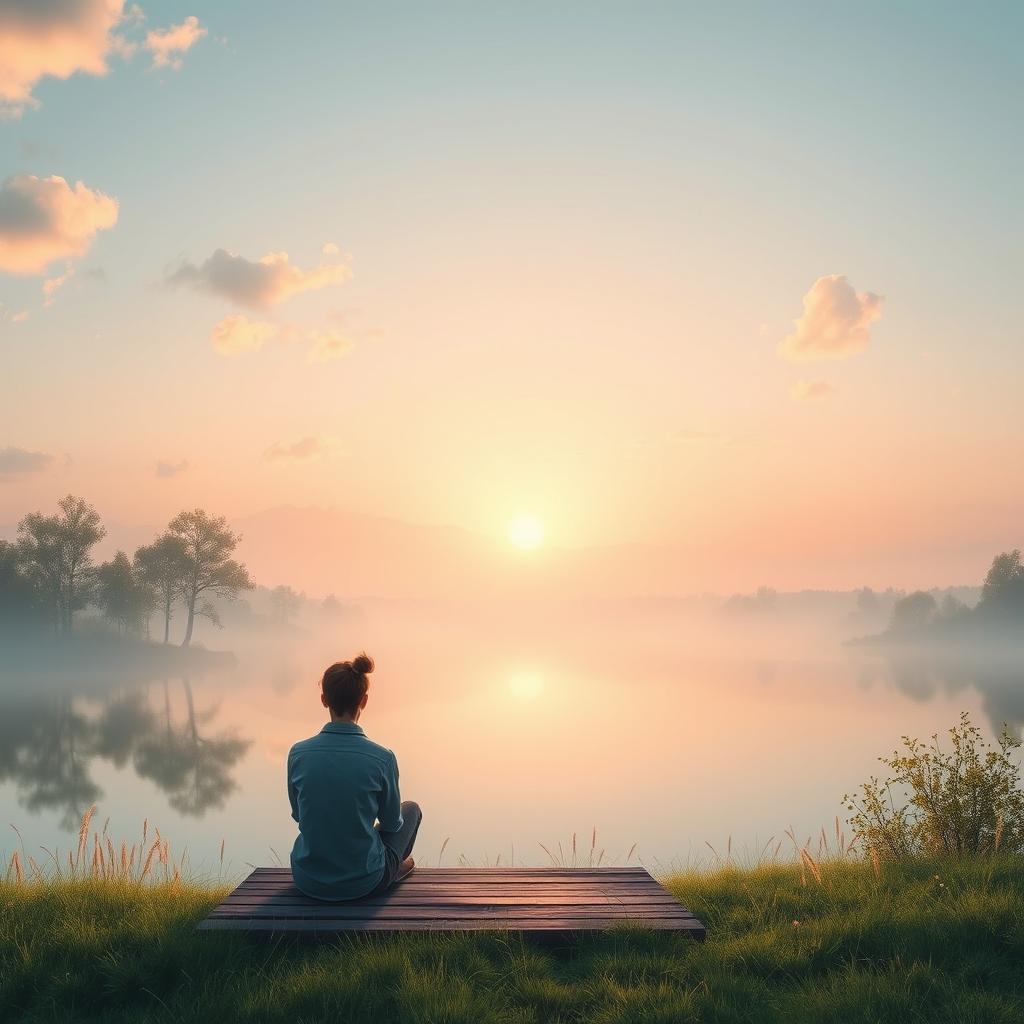 A beautiful and introspective image featuring a serene landscape
