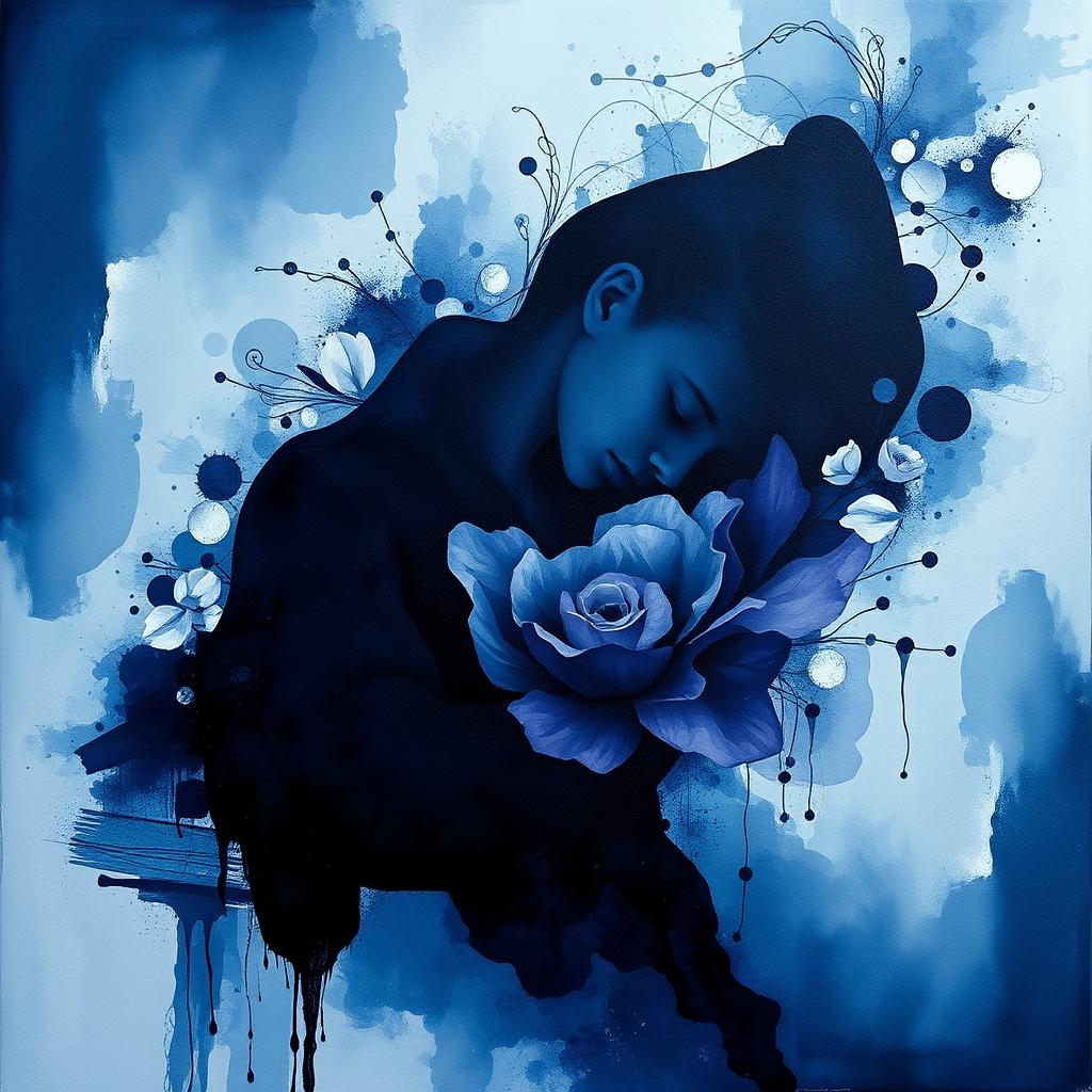 A beautiful emotional introspective piece of art, featuring a rich and dark color palette