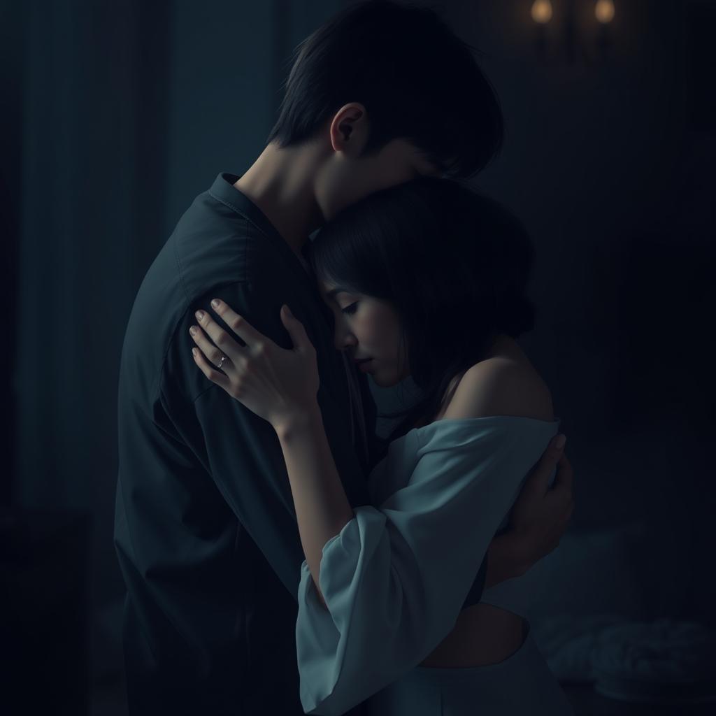 A beautiful and emotional scene depicting two people in a romantic, introspective moment together