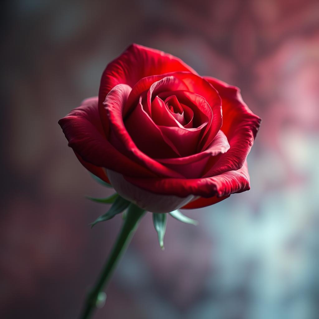 A beautiful, introspective representation of a single rose in a surrealist style