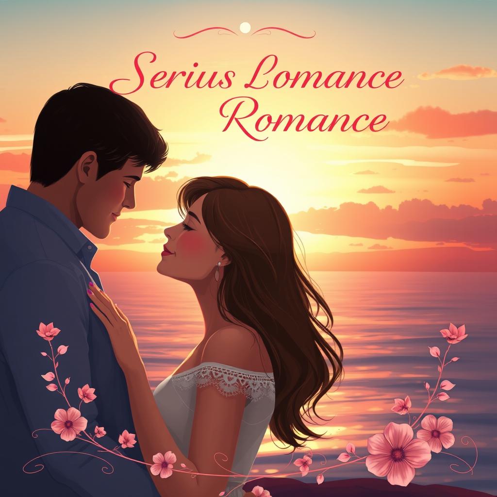 A stunning book cover illustration for a serious romance novel, featuring a beautiful and engaging scene